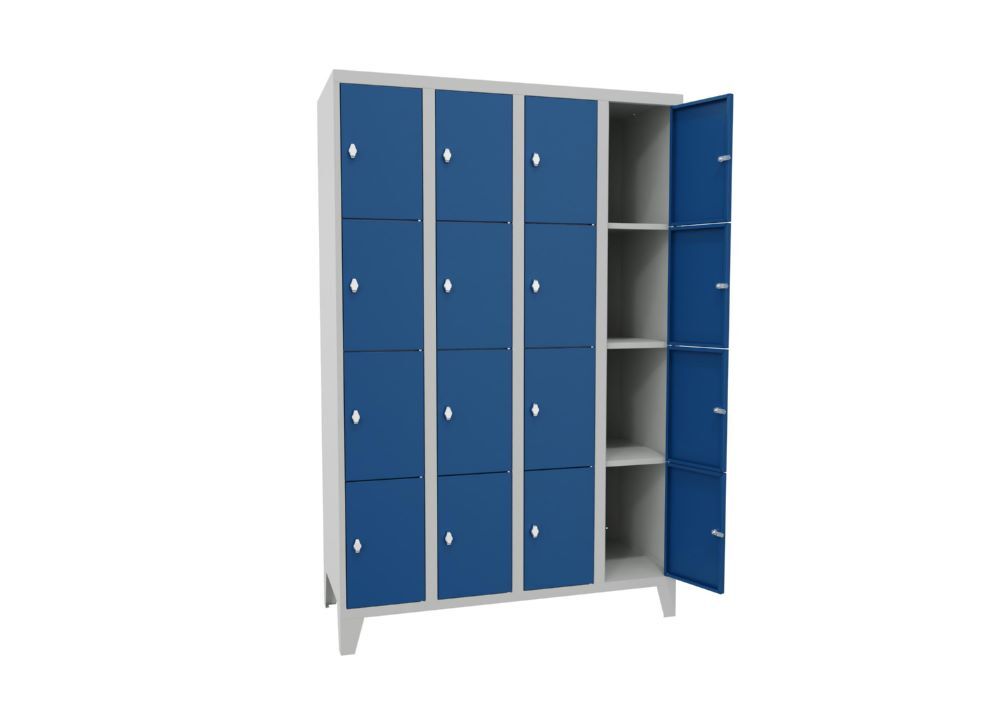 Produktbild PAVOY Schließfachschrank mit Füßen 1850x1200x500 mm 16 Fächer RAL 7035/5010