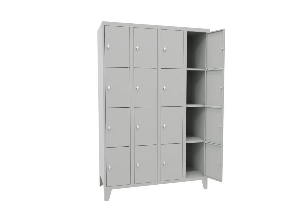 Produktbild PAVOY Schließfachschrank mit Füßen 1850x1200x500 mm 16 Fächer RAL 7035