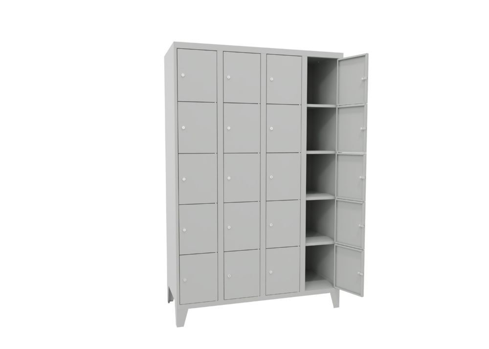 Produktbild Schließfachschrank mit Füßen, 1850x1200x500 mm, 20 Fächer, RAL 7035 bild 2