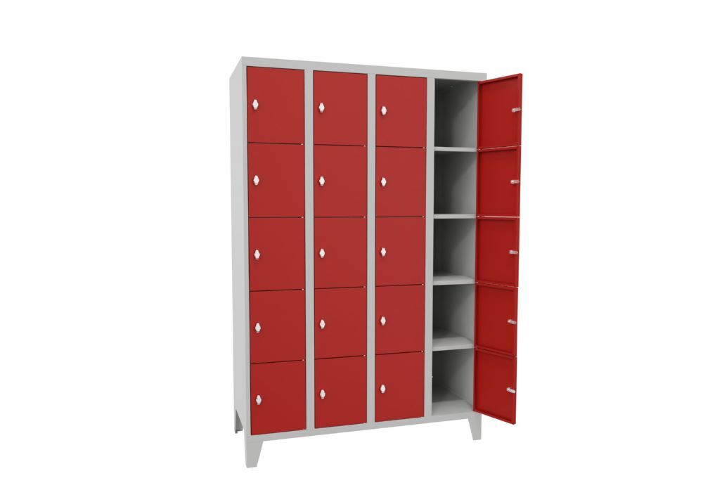 Produktbild Schließfachschrank mit Füßen, 1850x1200x500 mm, 20 Fächer, RAL 7035/3000 bild 2