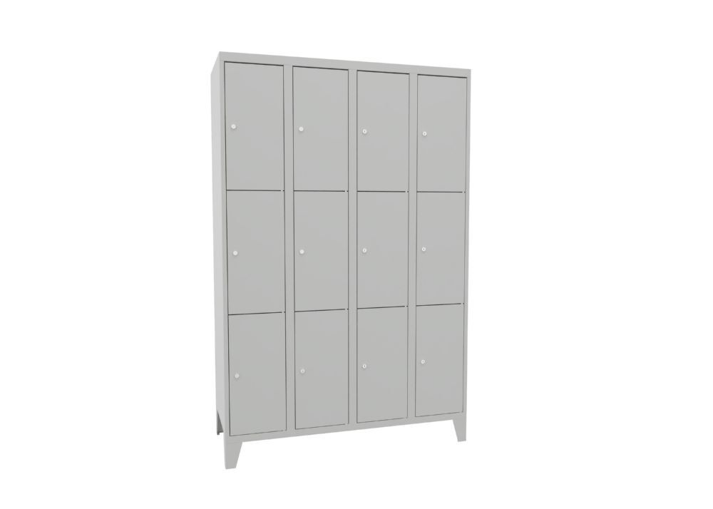 Produktbild PAVOY Schließfachschrank mit Füßen 1850x1200x500 mm 12 Fächer RAL 7035 Lichtgrau