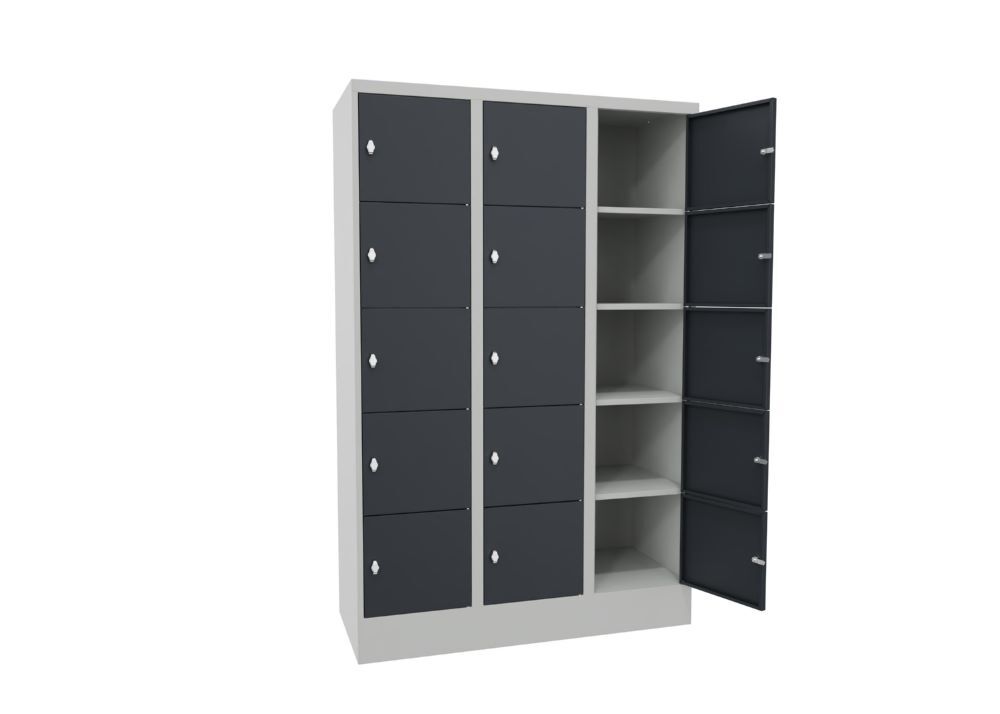 Produktbild PAVOY Schließfachschrank mit Sockel 1850x1200x500 glatte Türen RAL 7035/7016