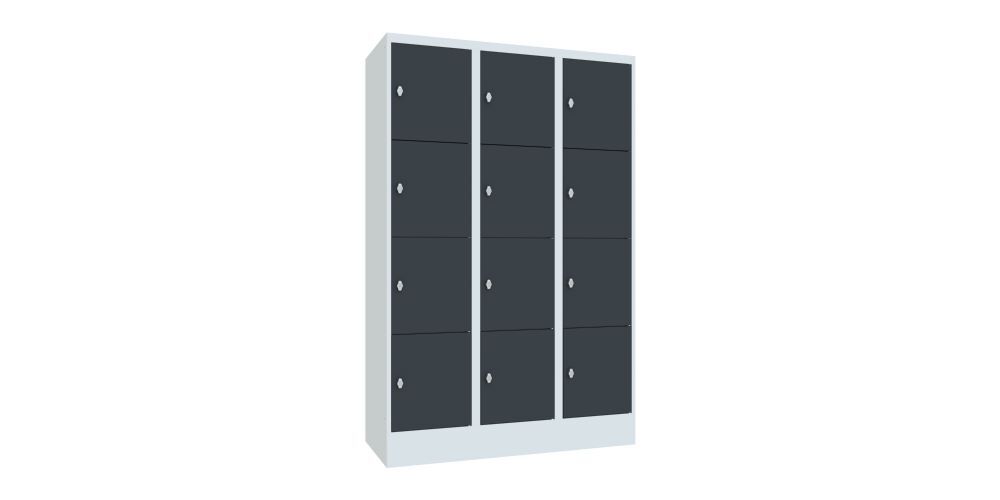 Produktbild PAVOY Schließfachschrank mit Sockel 1850x1200x500 glatte Türen RAL 7035/7016