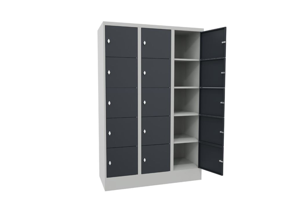 Produktbild PAVOY Schließfachschrank mit Sockel 1850x1200x500 glatte Türen RAL 7035/7016