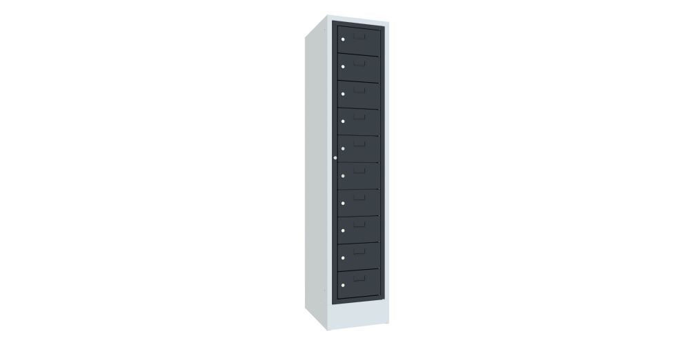 Produktbild PAVOY Schließfachschrank mit Sockel 1850x400x500 mm 10 Fächer RAL 7035/7016