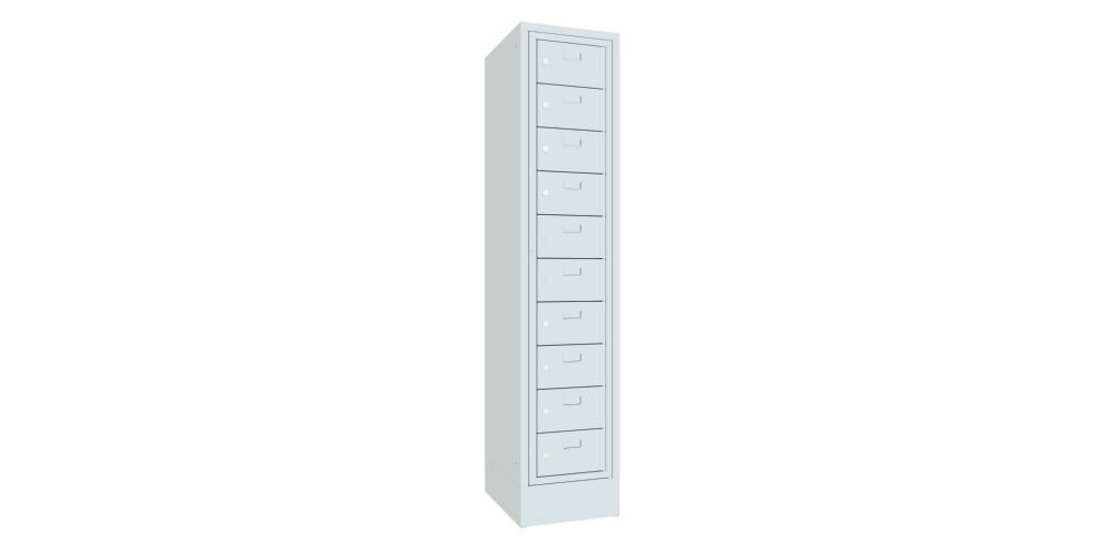 Produktbild PAVOY Schließfachschrank mit Sockel 1850x400x500 mm 10 Fächer RAL 7035
