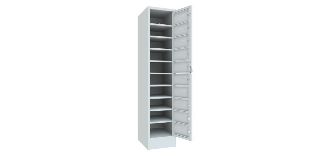 Produktbild Schließfachschrank mit Sockel, 1850x400x500 mm, 10 Fächer, RAL 7035 bild 2