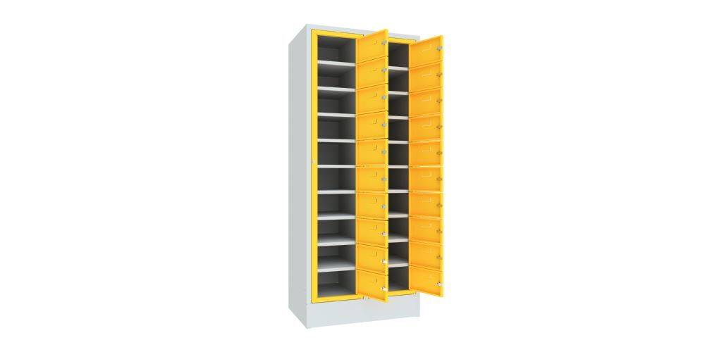 Produktbild PAVOY Schließfachschrank mit Sockel 1850x770x500 mm 20 Fächer RAL 7035/1018
