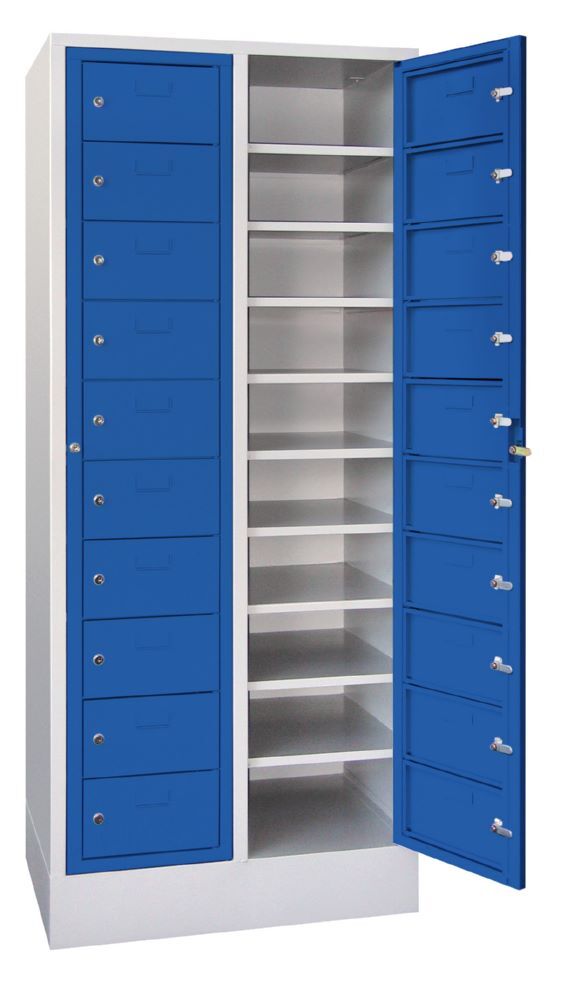 Produktbild PAVOY Schließfachschrank mit Sockel 1850x770x500 mm 20 Fächer RAL 7035/5010