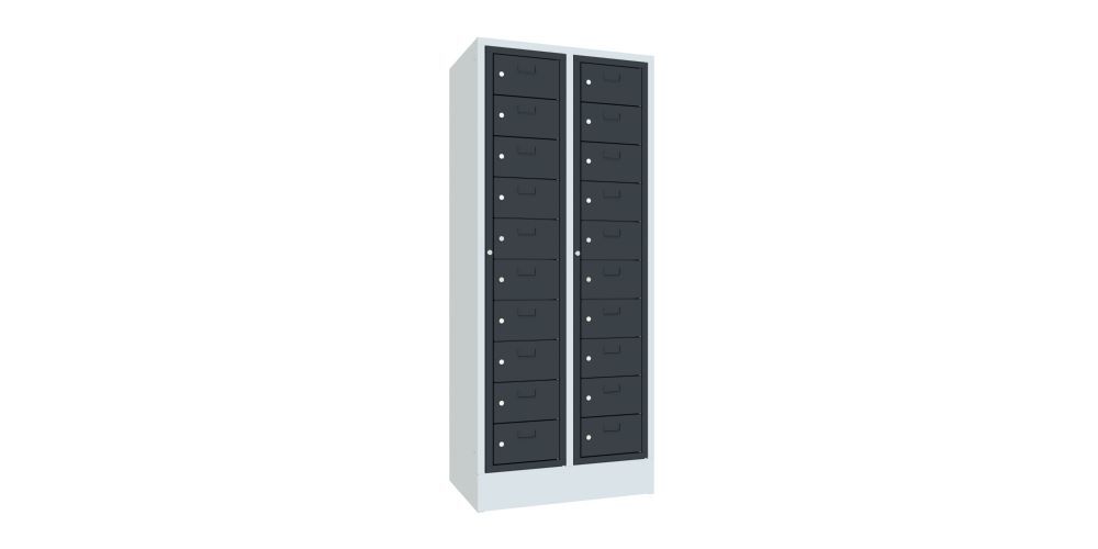 Produktbild Schließfachschrank mit Sockel, 1850x770x500 mm, 20 Fächer, RAL 7035/7016 bild 2