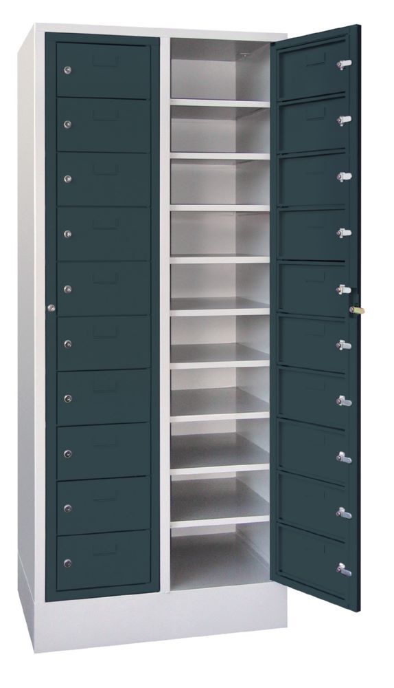 Produktbild PAVOY Schließfachschrank mit Sockel 1850x770x500 mm 20 Fächer RAL 7035/7016