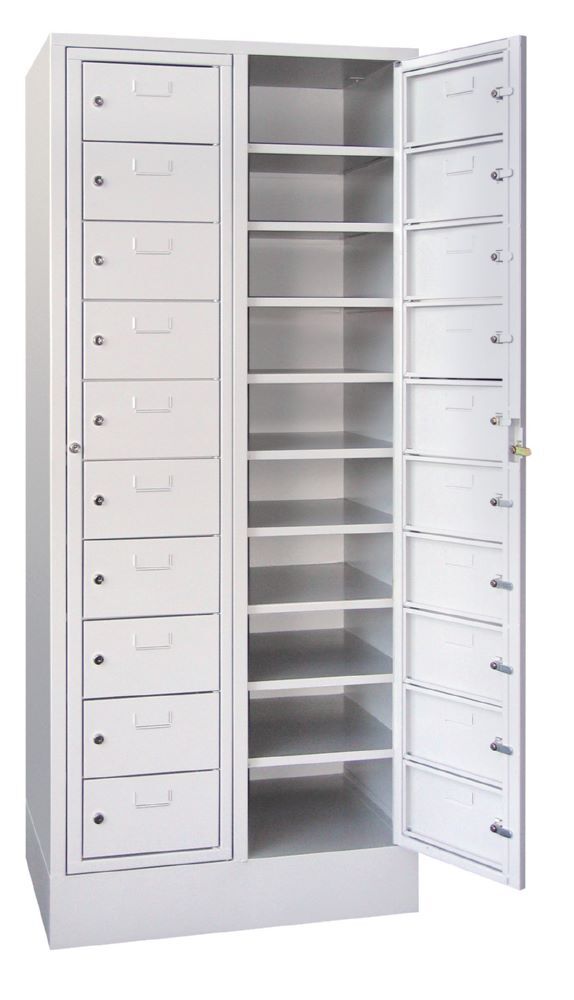 Produktbild PAVOY Schließfachschrank mit Sockel 1850x770x500 mm 20 Fächer RAL 7035