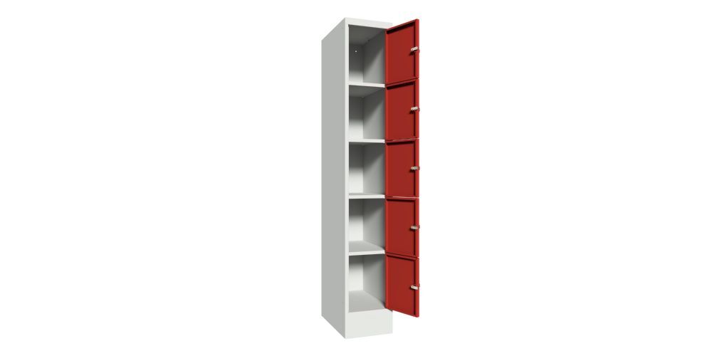 Produktbild Schließfachschrank mit Sockel, 1850x300x500 mm, 5 Fächer, RAL 7035/3000 bild 3