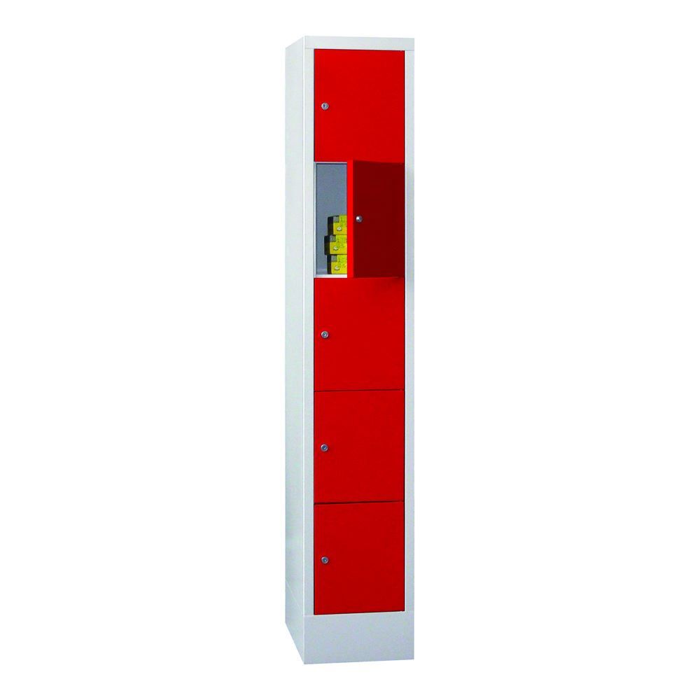 Produktbild PAVOY Schließfachschrank mit Sockel 1850x300x500 mm 5 Fächer RAL 7035/3000