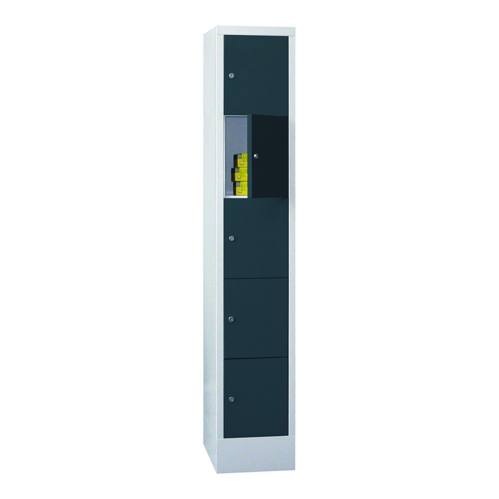 Produktbild PAVOY Schließfachschrank mit Sockel 1850x300x500 mm 5 Fächer RAL 7035/7016