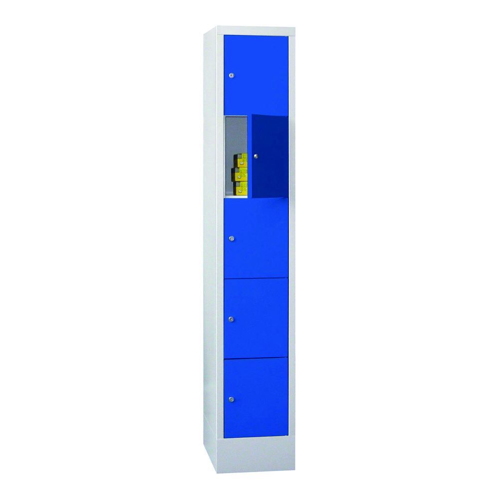 Produktbild PAVOY Schließfachschrank mit Sockel 1850x300x500 mm 5 Fächer RAL 7035/5010