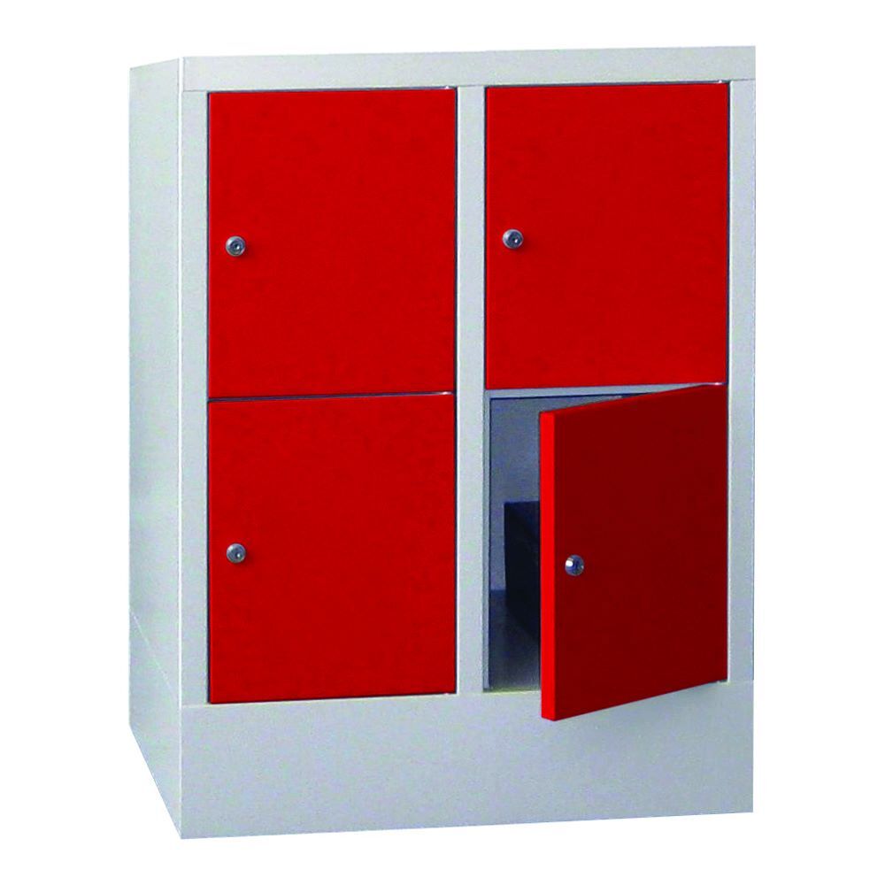 Produktbild PAVOY Schließfachschrank mit Sockel 855x600x500 mm 4 Fächer RAL 7035/3000