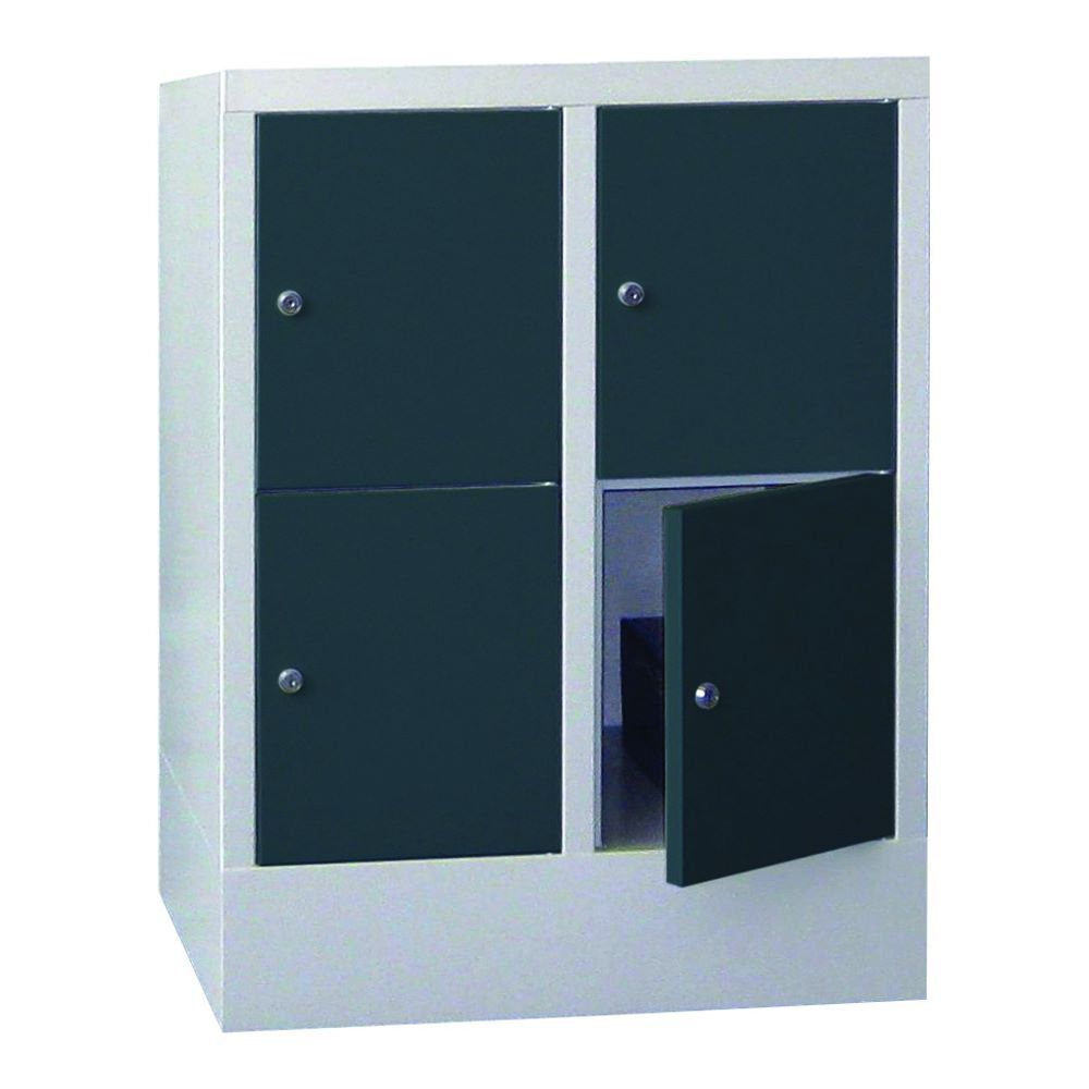 Produktbild PAVOY Schließfachschrank mit Sockel 855x600x500 mm 4 Fächer RAL 7035/7016