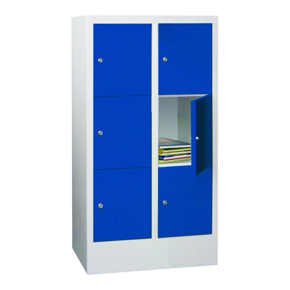 Produktbild PAVOY Schließfachschrank mit Sockel 1187x600x500 mm 6 Fächer RAL 7035/5010