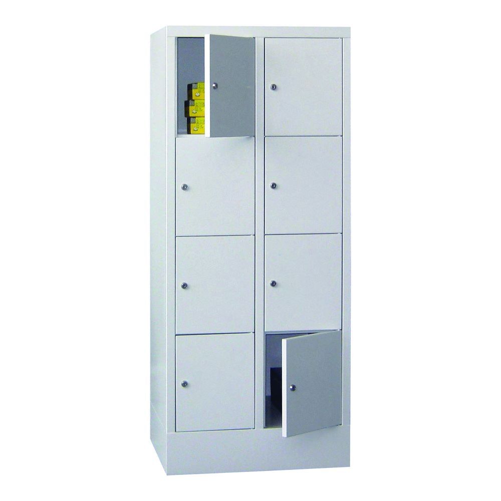 Produktbild PAVOY Schließfachschrank mit Sockel 1518x600x500 mm 8 Fächer RAL 7035
