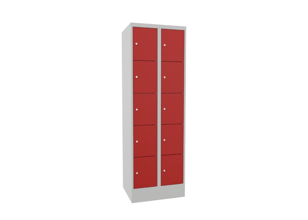 Produktbild Schließfachschrank mit Sockel, 1850x600x500 mm, 10 Fächer, RAL 7035/3000 bild 2