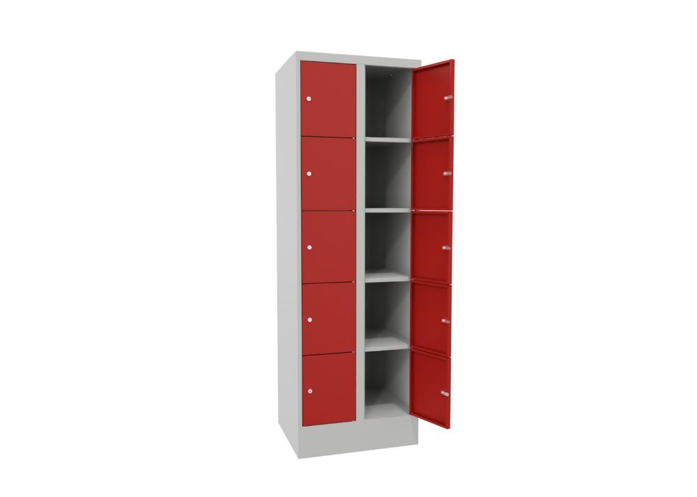 Produktbild Schließfachschrank mit Sockel, 1850x600x500 mm, 10 Fächer, RAL 7035/3000 bild 3