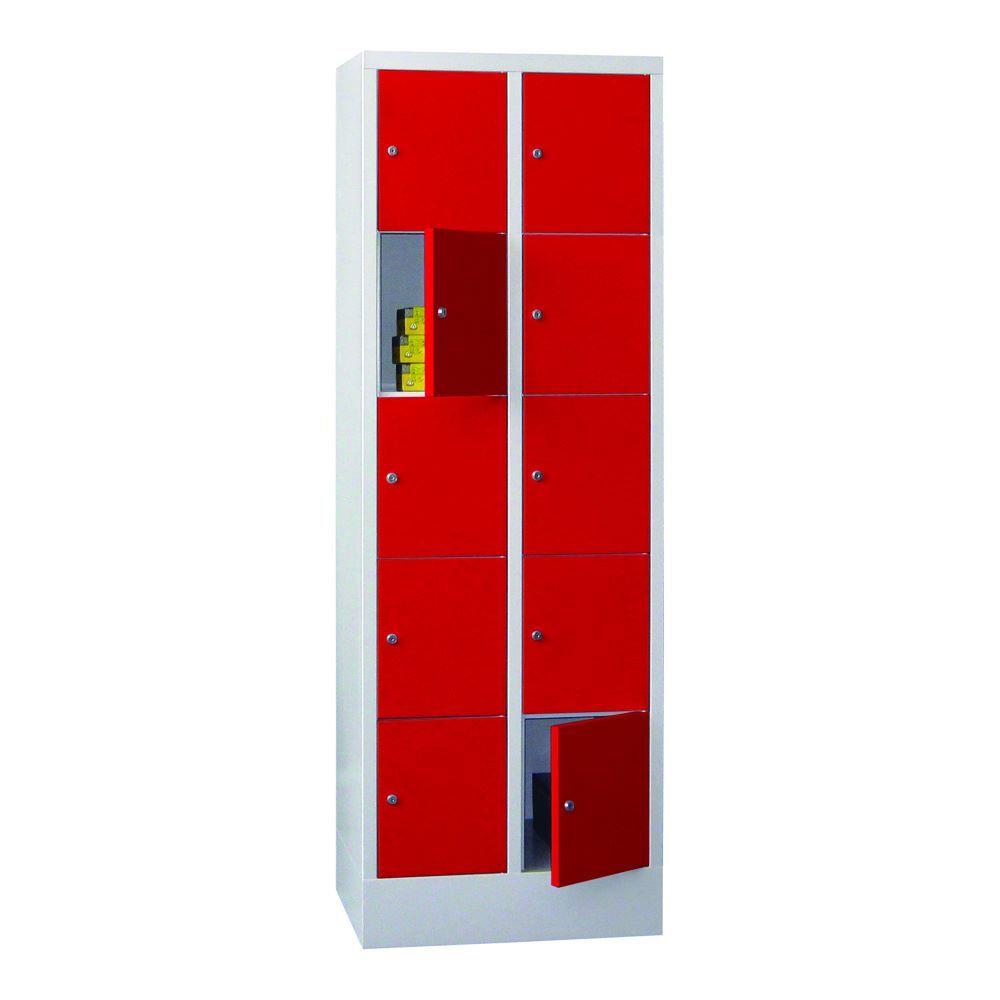 Produktbild PAVOY Schließfachschrank mit Sockel 1850x600x500 mm 10 Fächer RAL 7035/3000