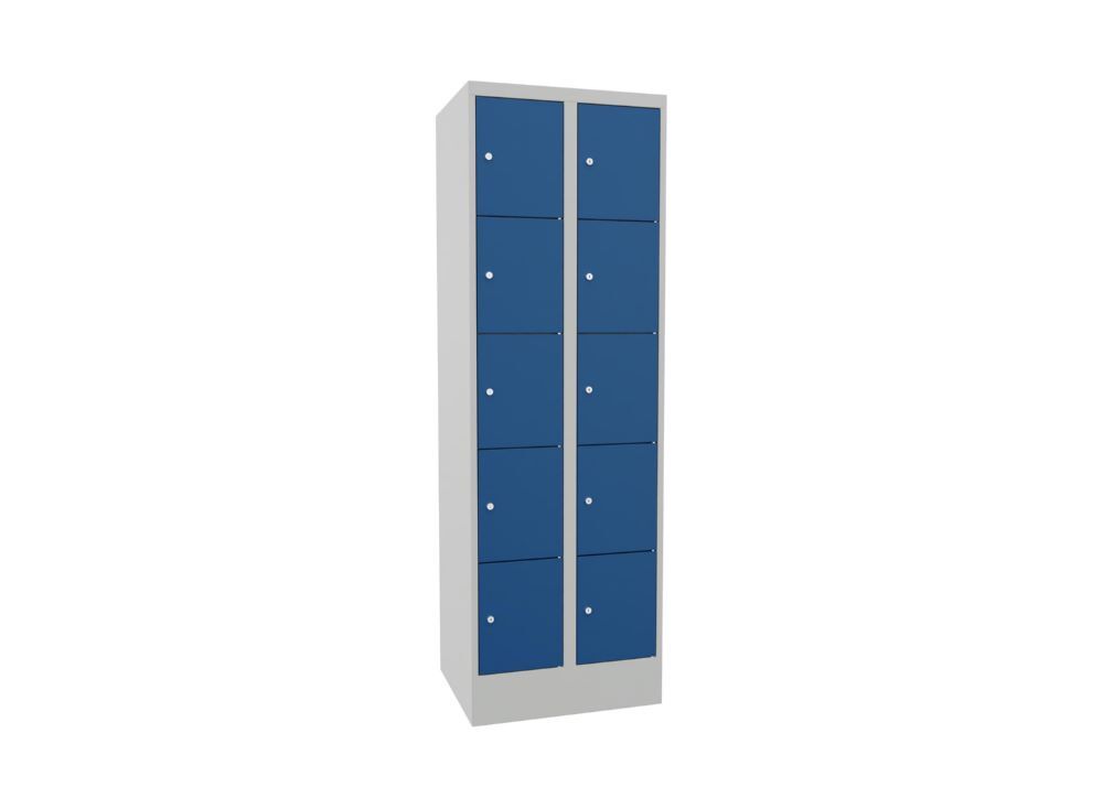 Produktbild Schließfachschrank mit Sockel, 1850x600x500 mm, 10 Fächer, RAL 7035/5010 bild 2