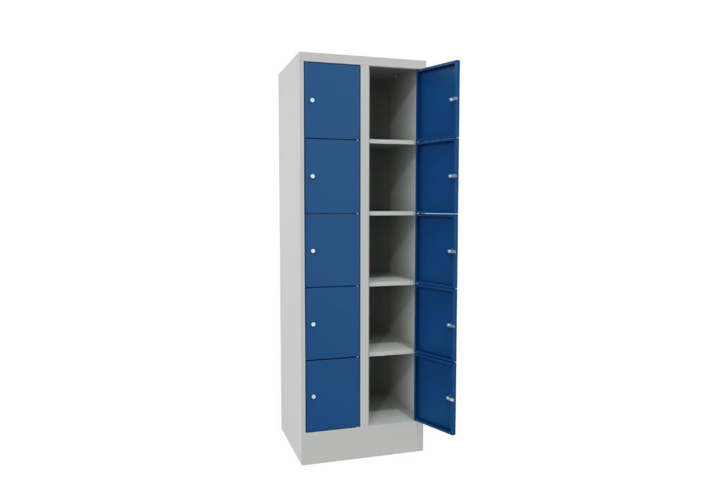 Produktbild Schließfachschrank mit Sockel, 1850x600x500 mm, 10 Fächer, RAL 7035/5010 bild 3