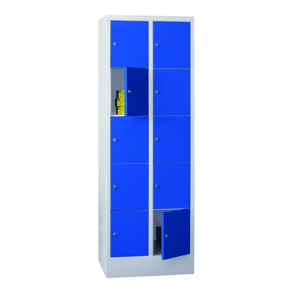 Produktbild PAVOY Schließfachschrank mit Sockel 1850x600x500 mm 10 Fächer RAL 7035/5010