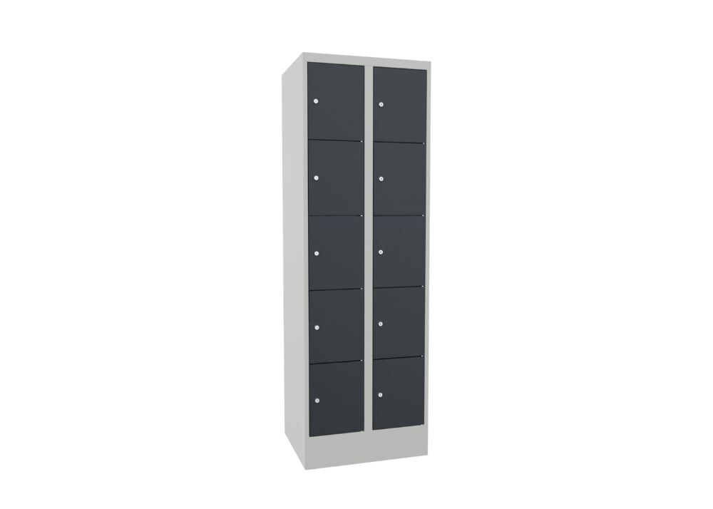 Produktbild Schließfachschrank mit Sockel, 1850x600x500 mm, 10 Fächer, RAL 7035/7016 bild 2
