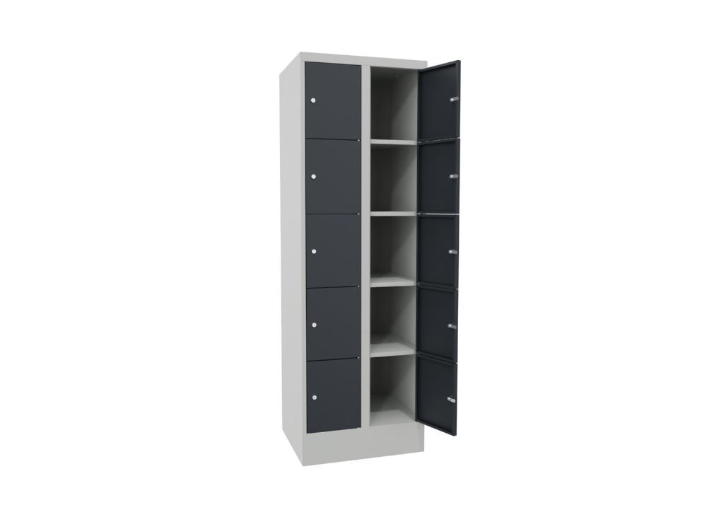 Produktbild Schließfachschrank mit Sockel, 1850x600x500 mm, 10 Fächer, RAL 7035/7016 bild 3