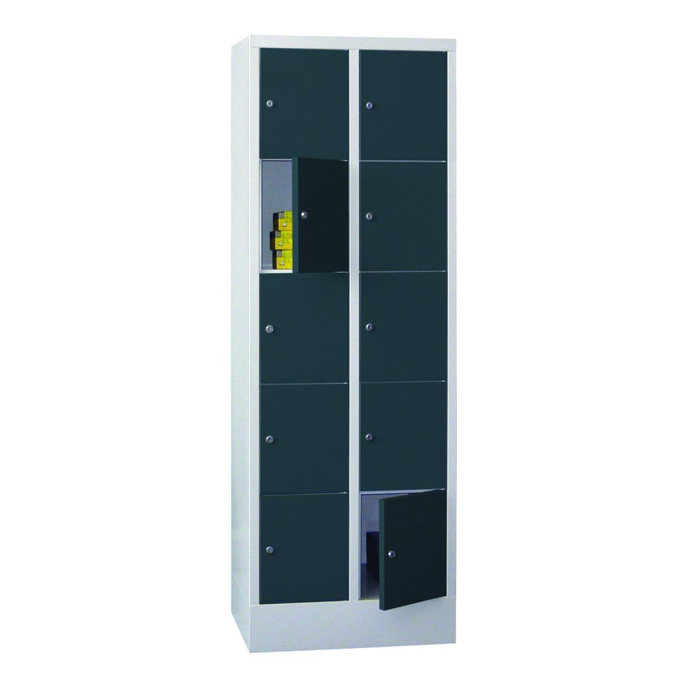 Produktbild PAVOY Schließfachschrank mit Sockel 1850x600x500 mm 10 Fächer RAL 7035/7016