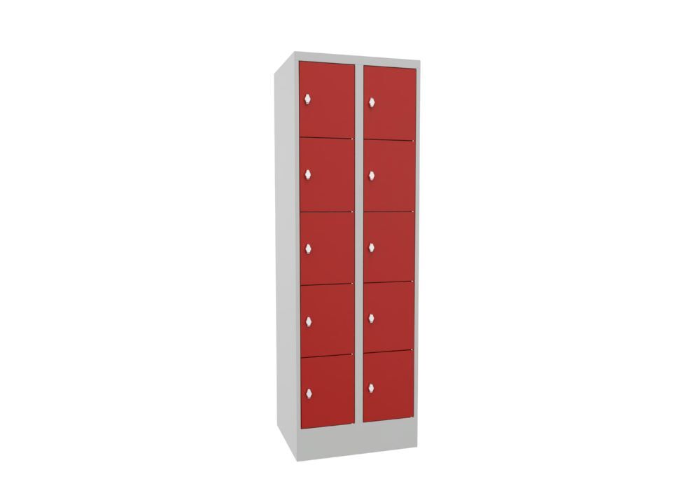 Produktbild Schließfachschrank mit Sockel, 1850x600x500 mm, 10 Fächer, RAL 7035/3000 bild 2