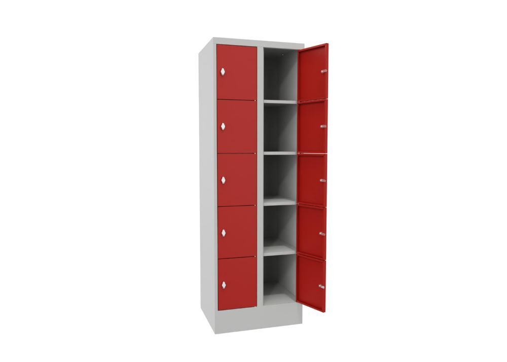 Produktbild Schließfachschrank mit Sockel, 1850x600x500 mm, 10 Fächer, RAL 7035/3000 bild 3