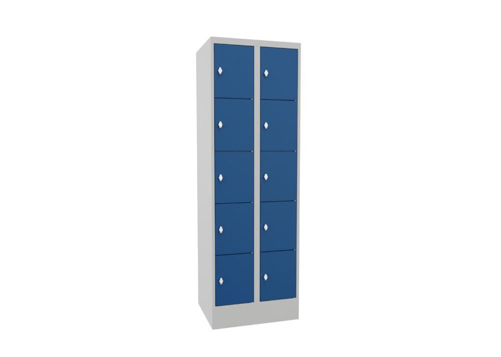 Produktbild Schließfachschrank mit Sockel, 1850x600x500 mm, 10 Fächer, RAL 7035/5010 bild 2