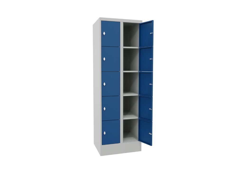 Produktbild Schließfachschrank mit Sockel, 1850x600x500 mm, 10 Fächer, RAL 7035/5010 bild 3
