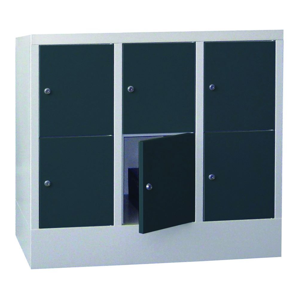 Produktbild PAVOY Schließfachschrank mit Sockel 855x900x500 mm 6 Fächer RAL 7035/7016
