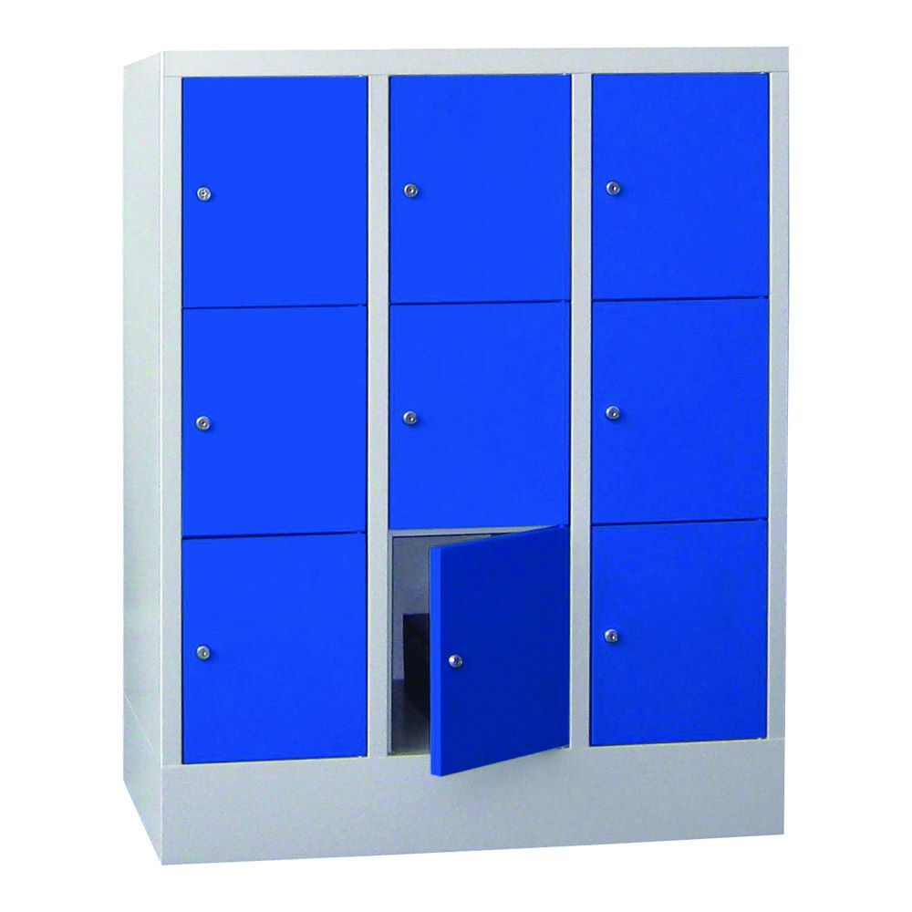 Produktbild PAVOY Schließfachschrank mit Sockel 1187x900x500 mm 9 Fächer RAL 7035/5010