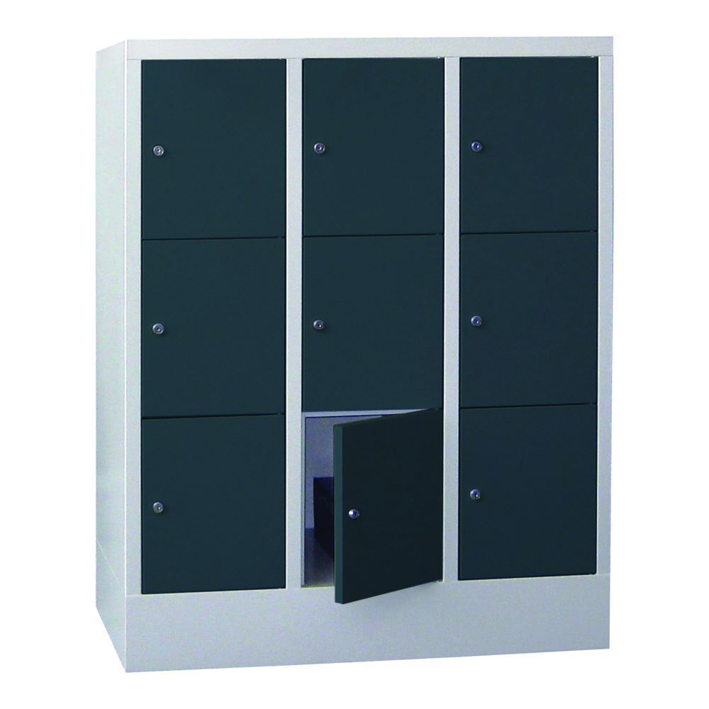 Produktbild PAVOY Schließfachschrank mit Sockel 1187x900x500 mm 9 Fächer RAL 7035/7016