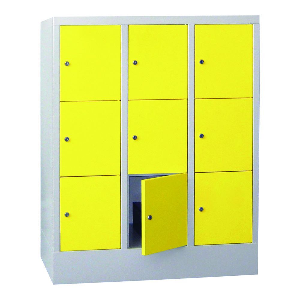 Produktbild PAVOY Schließfachschrank mit Sockel 1187x900x500 mm 9 Fächer RAL 7035/1018