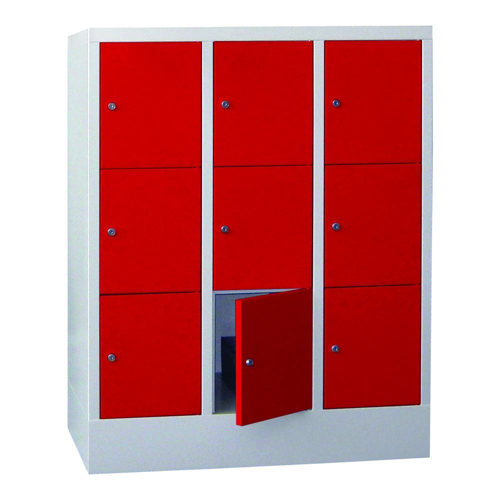 Produktbild PAVOY Schließfachschrank mit Sockel 1187x900x500 mm 9 Fächer RAL 7035/3000