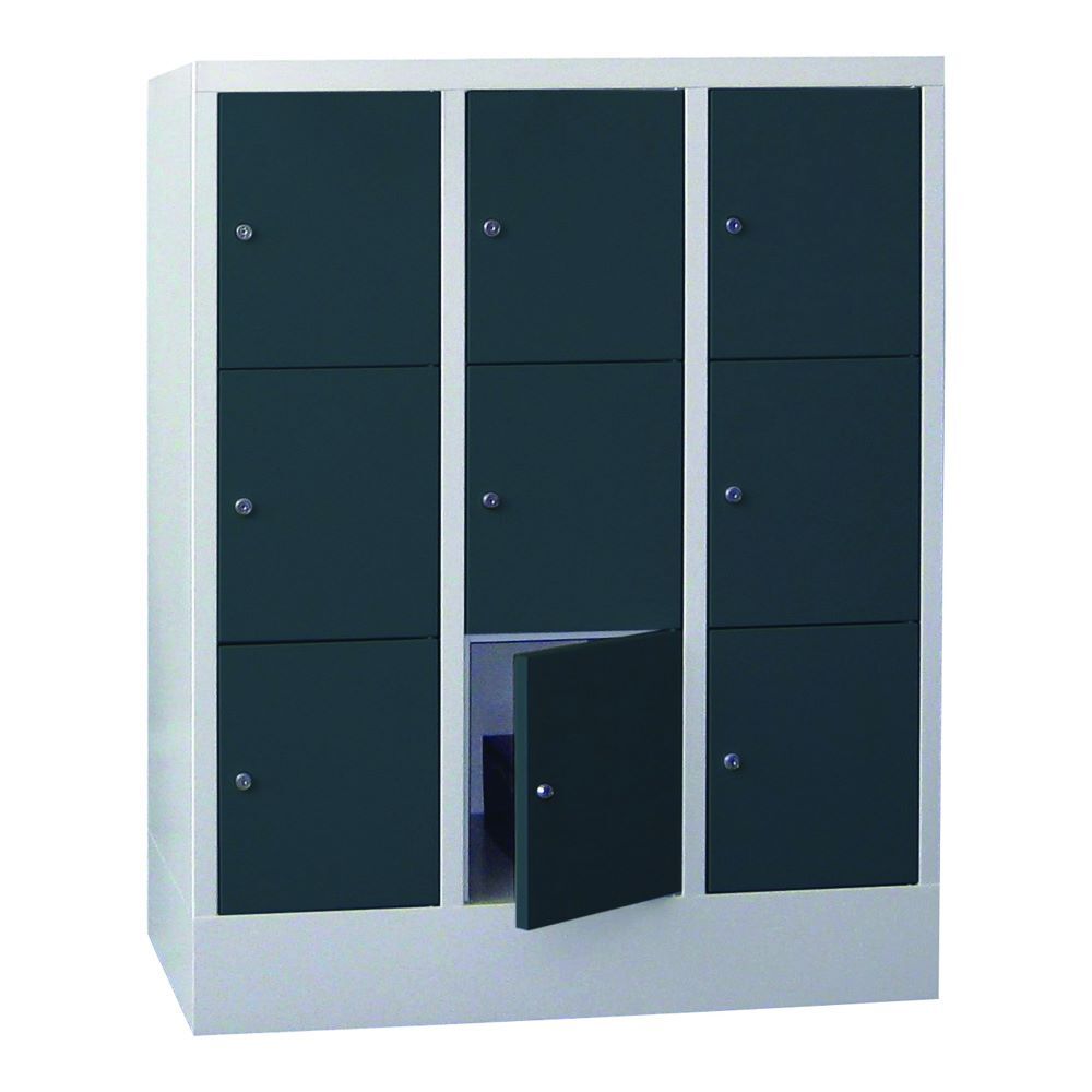 Produktbild PAVOY Schließfachschrank mit Sockel 1187x900x500 mm 9 Fächer RAL 7035/7016