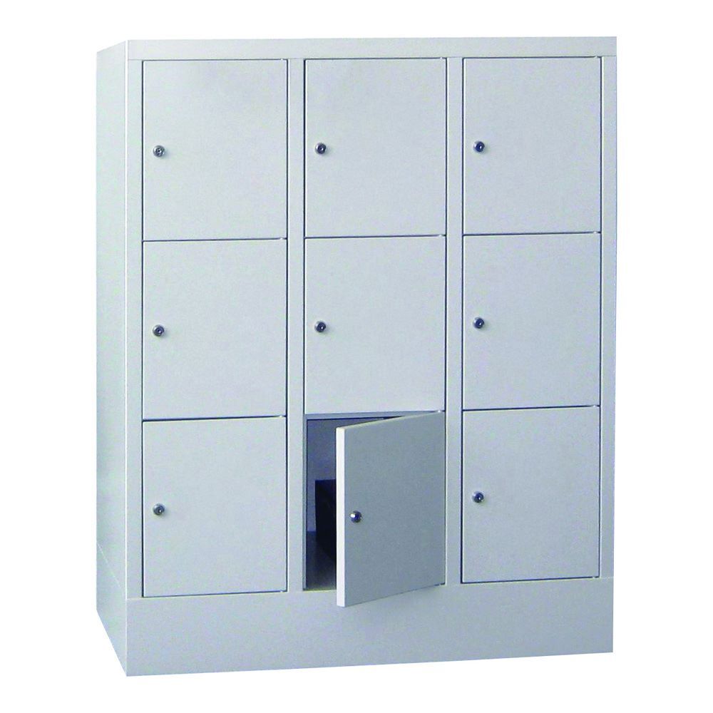 Produktbild PAVOY Schließfachschrank mit Sockel 1187x900x500 mm 9 Fächer RAL 7035