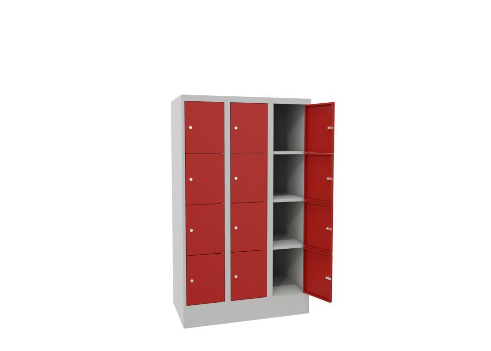 Produktbild Schließfachschrank mit Sockel, 1518x900x500 mm, 12 Fächer, RAL 7035/3000 bild 3