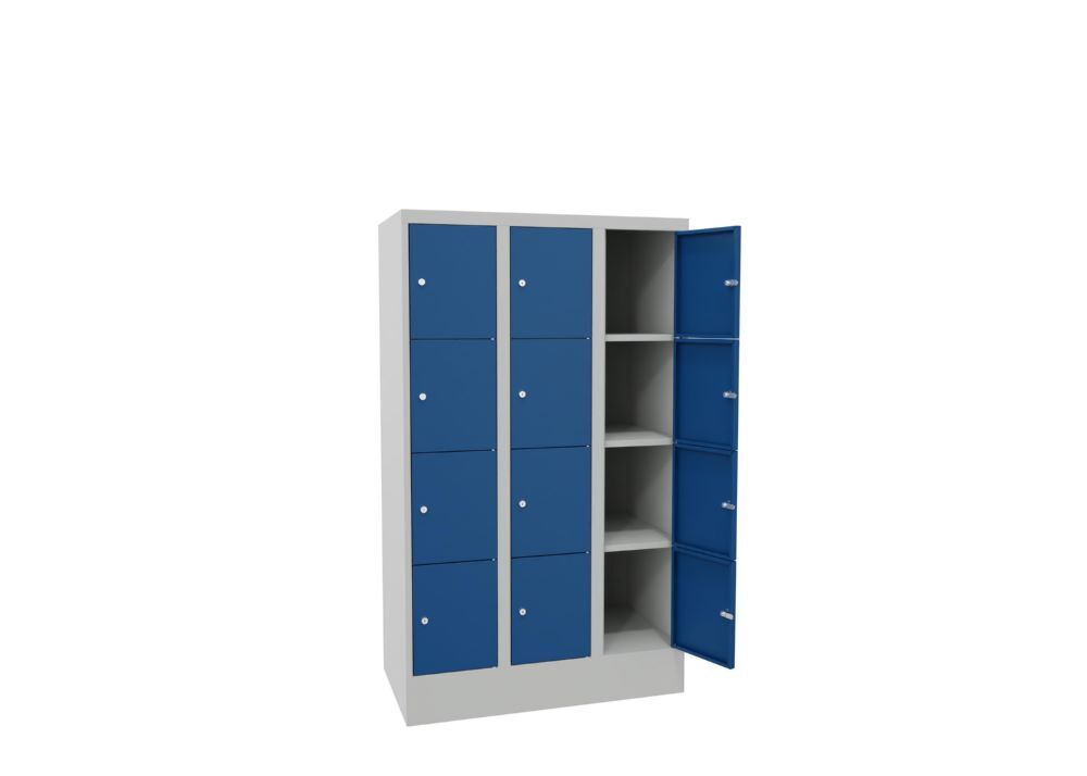Produktbild Schließfachschrank mit Sockel, 1518x900x500 mm, 12 Fächer, RAL 7035/5010 bild 3