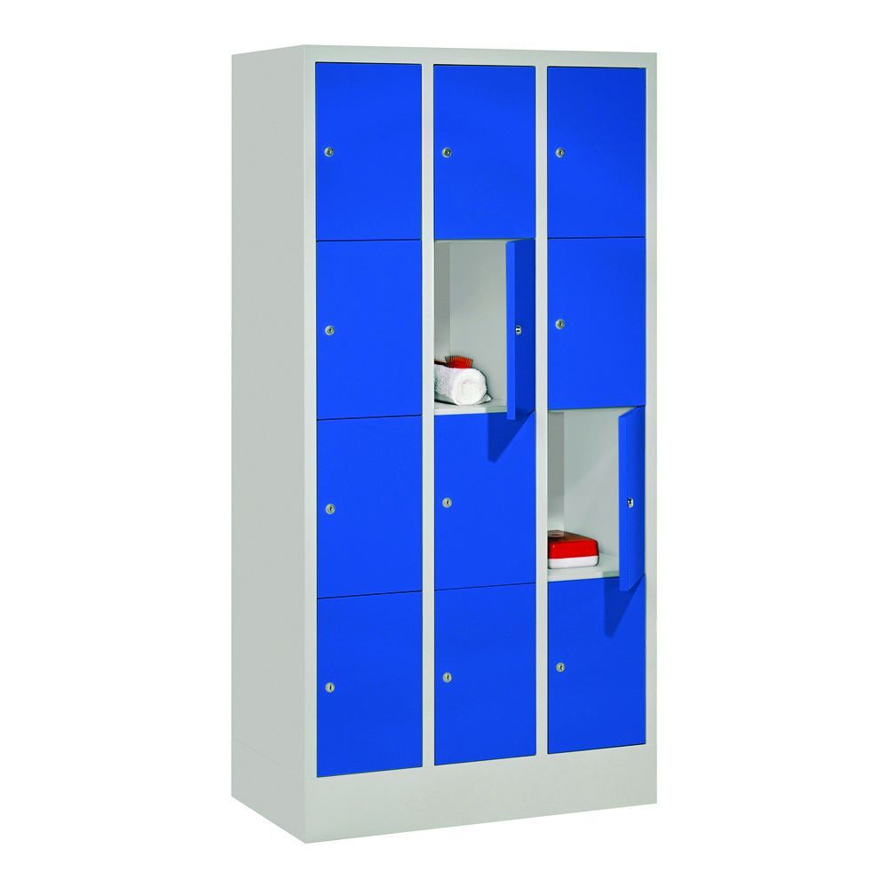 Produktbild PAVOY Schließfachschrank mit Sockel 1518x900x500 mm 12 Fächer RAL 7035/5010
