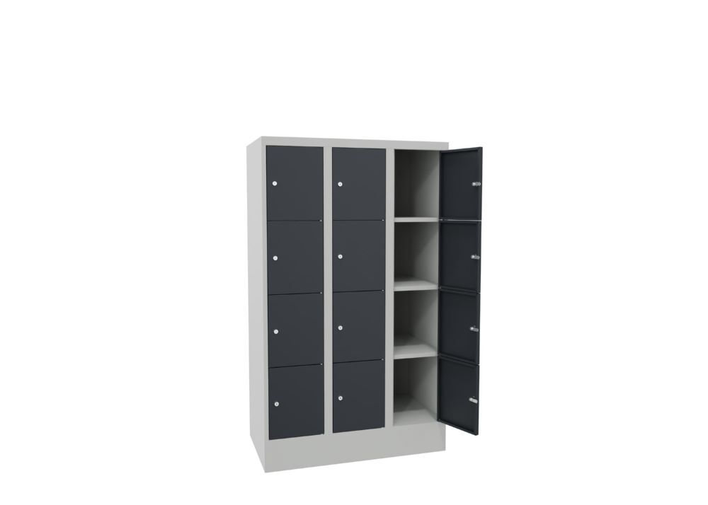 Produktbild Schließfachschrank mit Sockel, 1518x900x500 mm, 12 Fächer, RAL 7035/7016 bild 3