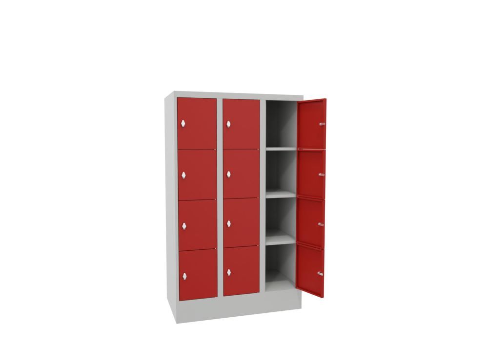 Produktbild Schließfachschrank mit Sockel, 1518x900x500 mm, 12 Fächer, RAL 7035/3000 bild 3