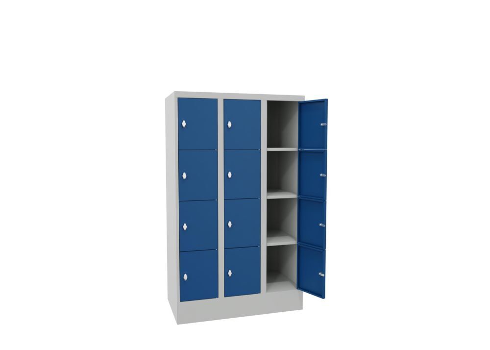 Produktbild Schließfachschrank mit Sockel, 1518x900x500 mm, 12 Fächer, RAL 7035/5010 bild 3